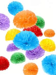 18 piezas Juego de bolas de flores de papel multicolor, Kit de pompones de papel de seda, Decoración de fiesta temática Bolas de flores de papel, Bolas de papel de seda Decoración DIY para boda, cumpleaños, decoración del baño nupcial, despedida de soltera, fiesta de cumpleaños, decoración festiva, adornos elegantes, pompones de papel de seda, decoración colgante - Multicolor - Ver 7