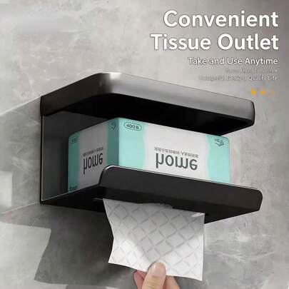 Bathroom Tissue Paper Holder, Toilet Paper Dispenser, Phone Tissue Box, Wall-Mounted Toilet Paper Holder, No Drilling Required