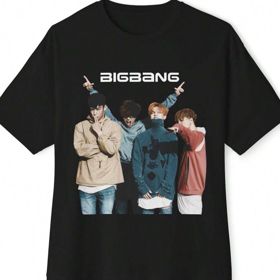 Kpop Big Bang OT4 Unisex Tee Oversized Box Tshirt Fan Merch Music Concert Fashion Korean Band Top - 黑色 - 查看 1