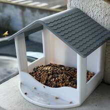 户外壁挂式喂鸟器，房屋造型开放式鸟食托盘带顶棚，隐藏式排水孔，适用于花园和庭院装饰 - 均碼 - 查看 7
