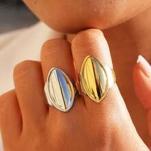 2pcs/1pc Geometric Smooth Open Ring, 304 Stainless Steel Adjustable Ring, Minimalist Fashion Luxury Handmade Decoration, High-Quality Jewelry, Ideal For Daily Wear And Gift-Giving - Multicolor - View 4