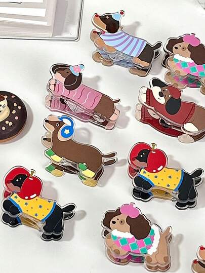 6 st söta korvhund PP-klämmor, tecknade förseglingsklämma, lämpliga för studenter och akrylorganisation, skolmaterial, filförvaring, tecknad design, fantasiförvaringslåda, robust pärm, lättviktsklämma, mapp, pärm, snacksförseglingsklämma, lämplig för hantverksentusiaster, kontorspersonal