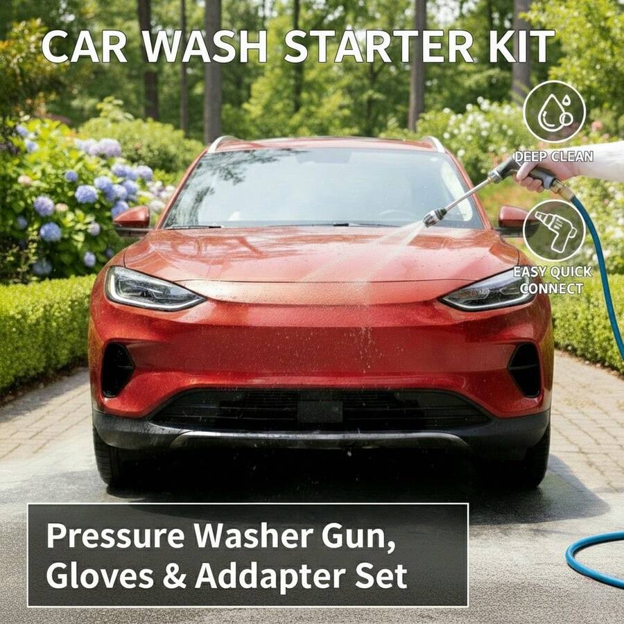 高压洗车枪、花园喷水枪、家用清洁工具套装，含全套适配器，多种款式可选，无刷多功能套装，适用于汽车、轮胎和庭院清洁 - 多款式 - 查看 1