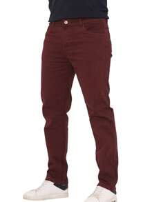 Men's Slim Fit Dress Pants With Welt Pocket And Lycra - 酒紅色 - 查看 2