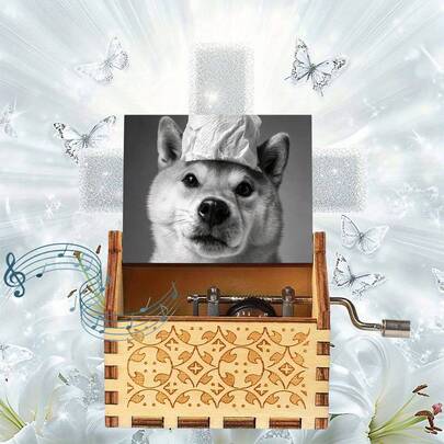 Meme Shiba Inu Hand Crank Music Box - "You Are My Sunshine" Wooden Musical Box, No Battery Needed, Funny Gift For Friends