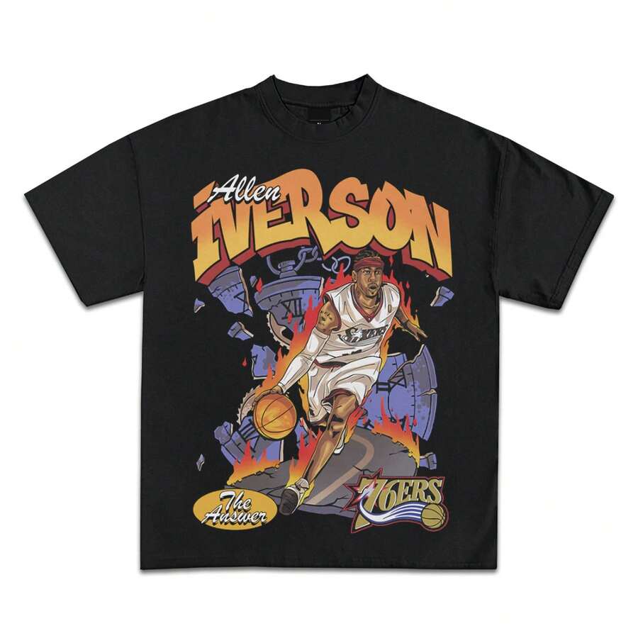 Vintage  Iverson Philadelphia 76ers The Answer Graphic T - Shirts _ Premium Quality Basketball Shirt For Adults & Kids - 黑色 - 查看 1