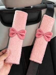 1/2个蝴蝶结毛绒汽车安全带肩垫，柔软舒适的安全带套 - A - 查看 10