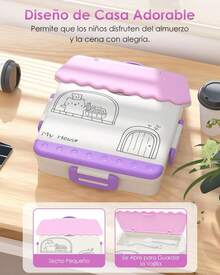¡RecomendadoLonchera Bento Niño, Bento Box Kids de 4 Compartimentos, Lonchera para Niños a Prueba de Fugas con Asa, con Tenedor y Cuchara, Contenedor de Bocadillos de Frutas para la Escuela y Picnic (Púrpura)¡Top de Temporada - Amarillo - Ver 4