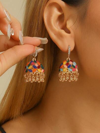 1 Đôi bông tai sang trọng, kiểu dáng Bohemian thanh lịch, đính đá lấp lánh, tua rua nhiều màu sắc, thích hợp cho phụ nữ và bé gái đeo hàng ngày, dự lễ hội, đám cưới và tiệc tùng/Quà tặng trang sức