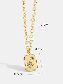 Charm-In Colar Feminino com Pingente de Placa Quadrada Banhado a Ouro, Joias com Desenho de Estrela de Zircônia Cúbica, Adequado para Uso Diário e Passeios Casuais, Presente Personalizado para Namorada e Melhor Amiga - Dourado - Visão 4