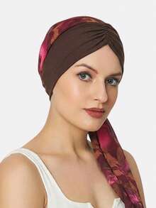 1件装女士时尚印花头巾帽，带围巾，适合日常使用 - 多色 - 查看 7