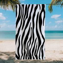 1pc Ultra Soft & Absorbent Microfiber Beach Towel, With Fashionable Zebra Print - Large Rectangular Bath Towel, Suitable For Beach, Pool Or Spa, 260 GSM, Black & White Animal Pattern, Lightweight & Durable Polyester Material - A - View 4