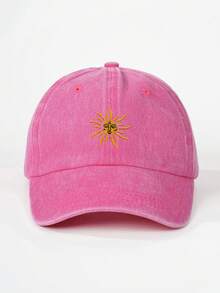 1顶刺绣四季户外棒球帽，复古水洗男女通用卡车帽，透气可调节高尔夫遮阳帽（男女通用），Y2K情侣遮阳帽 - 玫紅色 - 查看 4