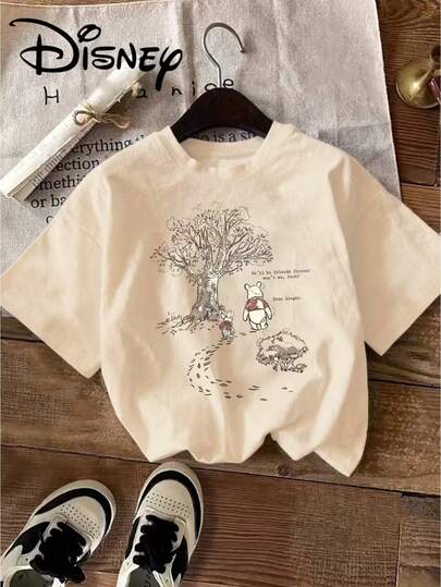  Disney Winnie The Pooh And Friends Cartoon Pattern Under The Tree Disney Summer New Short-Sleeved T-Shirt Shirt Men And Women Casual Fashion Printed T-Shirt Women Elegant Women's Clothing.