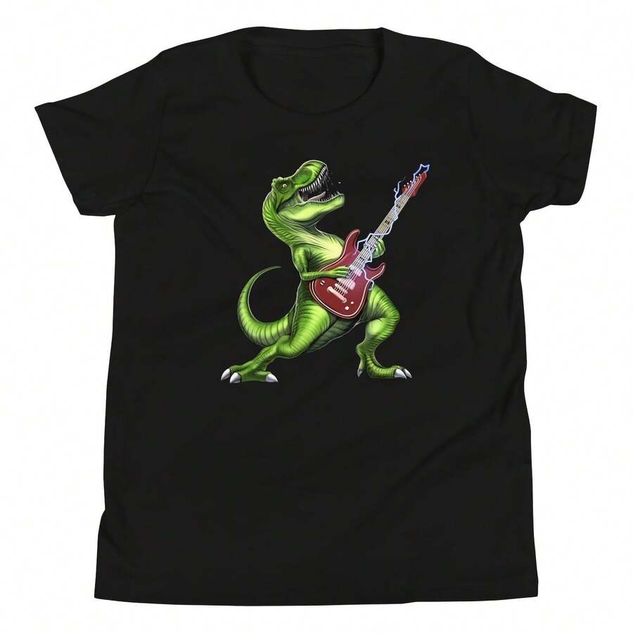 Camiseta de dinosaurio T-Rex tocando la guitarra eléctrica, camiseta de guitarrista para niño, camiseta de guitarrista, camisetas de guitarrista, ropa de músico de guitarra - Negro 3 - Ver 1