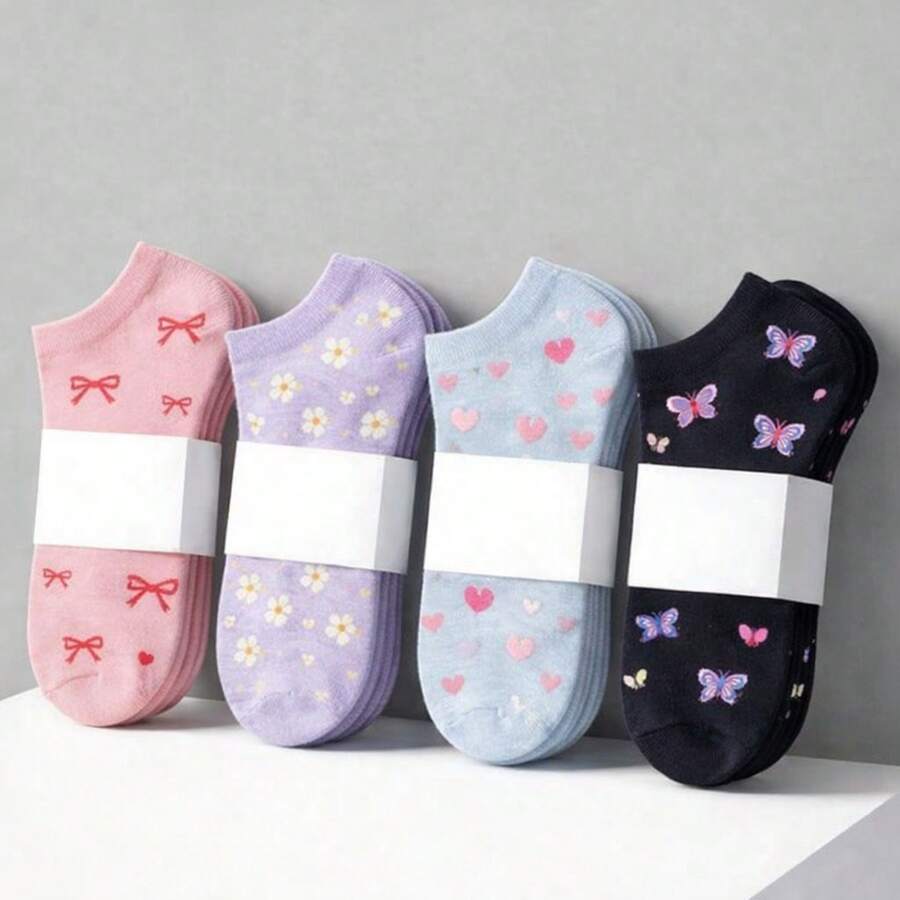 Kit Of 12 Pairs Of Women's Printed Short Ankle Socks, Multicolor, Size 35-40 - 彩色 - 查看 1