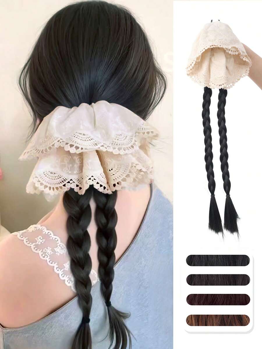 Oversized Schleifenklemme Zopf Haarverlängerungen, hitzebeständige synthetische Haarverlängerungen, Alltagsaccessoire/Party/Konzert Pferdeschwanz Haarzubehör