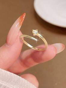 1pc S925 Sterling Silver Minimalist Rhinestone Open Ring, Adjustable Sweet Line Design Women Daily Wear Versatile Elegant Ring Gift - Diamond - View 2