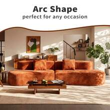108.6" Floor Sofa With Two Pillows, Cloud Queen Sleeper Couches,Modern Boneless Couch, Plush Corduroy Foam-Filled Sleeper Couch Bed, No Assembly Needed,Vacuum-Sealed Compression,For Living Room, Guest Use, Office, Apartment.Mueble De Sala Living Room Furniture Sofá Para Sala - 橘色 - 查看 6