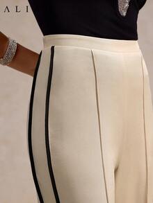 Aliao High-End Black Double Stripes On The Sides Wide-Leg Pants, Vacation Outfits ,Business Casual Woman, Modest, Wedding Season, Valentine's Day Outfit, Old Money Style, Court Style, New Year Outfit - Apricot - View 4