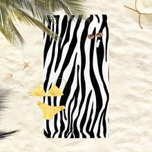 1pc Ultra Soft & Absorbent Microfiber Beach Towel, With Fashionable Zebra Print - Large Rectangular Bath Towel, Suitable For Beach, Pool Or Spa, 260 GSM, Black & White Animal Pattern, Lightweight & Durable Polyester Material - A - View 3