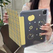 复古创意黄色格子苹果设计可爱平板电脑保护套，兼容苹果第11代、Pro 2025新款、可爱第10代、时尚Air 7/6，带笔槽，防弯折11英寸平板电脑保护套，女孩适用 - 黃色 - 查看 7