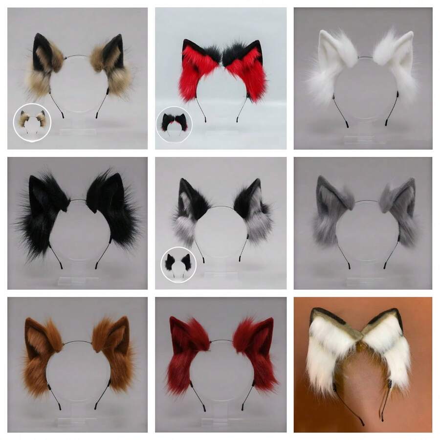 1pc Faux Furry Animal Ear Headband, Cute Plush Costume Accessory, Fashion Wolf/Fox Headpiece Hair Hoop - Multicolor - View 1