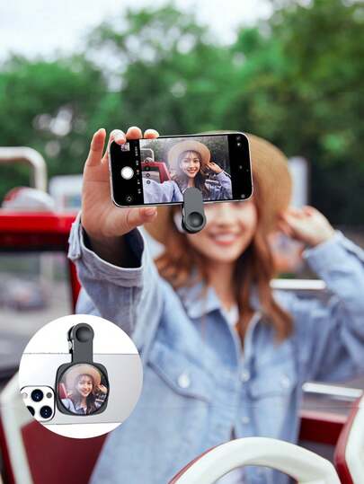 后置摄像头自拍镜，让您在后置摄像头自拍时可以看到取景框，适合旅行、集体自拍、Vlog拍摄，提升自拍效果，旅行必备后置摄像头自拍镜，夹式高清反光镜，后置摄像头清晰可见，集体照、Vlog拍摄工具，兼容多种设备