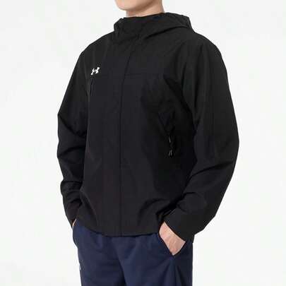 Under Armour Áo khoác nam dệt có mũ, phong cách tối giản thường ngày, áo khoác ngoài tiện dụng cho đi làm, bộ đồ thể thao ngoài trời 23600401-001