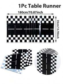1pc Racing Car Table Runner, Boy Birthday Party Table Cloth, Black White Checkered Race Track Table Flag, Racing Track Decorative Props, Racing Game Decorations Table Cover, Sporting Event Decorations Tablecloth, Racing Party Decorations, Kitchen Cabinet Covers, Restaurant Table Center Decoration, Room Decoration, Home Decoration, Outdoor Camping Picnic Table Cloth, Birthday Gift, Party Favor - Đen trắng - Xem 5