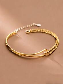 1件极简主义不对称双层弯管星座吊坠手链 - 金色 - 查看 6