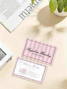 200/500/1000pcs Customize Whimsical Wavy Business Card Template, Personalized QR Code, Aesthetic Business Business Card, Elegant Luxury Editable Calling Card, Bow Striped Business Card, Small Business Owner Business Card, Influencer Business Card, Bridal Planner Business Card, Personalized Gifts - Multicolor - View 7