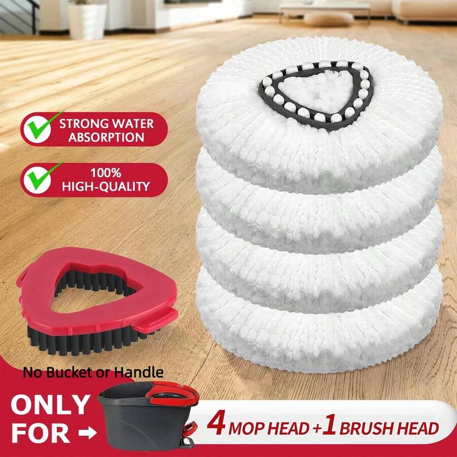 Microfiber Mop & Scrub Brush Refills For O-Cedar EasyWring 1 Tank System Bucket Or Handle NOT INCLUDED Spin Mop Head Set For Hard Floor Dealsforyoudays - Trianglemop4PK+1brush - View 1