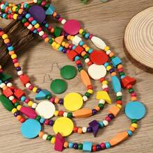 1 Set Bohemian Style Women's Wooden Bead Necklace, Jewelry Set For Ladies Beach Holiday Wear - Multicolor - View 2