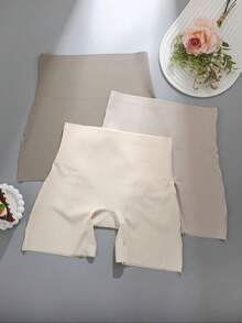 3pcs High Waist Seamless Briefs, Low Saturation Icy Silk Fabric, High Waist Design, Lightweight Tummy Control, Invisible, Non-Sheer Everyday Shorts - Multicolor - View 2