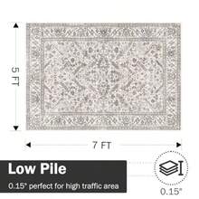 Taupe Area Rug For Living Room 5x7 Carpet-Machine Washable Vintage Traditional Rugs For Bedroom Dining Room Office Retro Rug Non Slip - 5x7+Grey - View 2