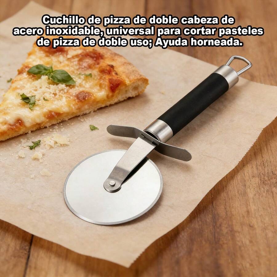 1 pieza de cortador de masa y repostería de acero inoxidable, con corte preciso, antideslizante y ergonómico para mayor comodidad, ideal para cortar galletas, pizzas, frutas, pasteles y otros alimentos, apto para escenarios como repostería casera y servicio de comidas en restaurantes, disponible en múltiples modelos para satisfacer diversas necesidades. - 103005 Negro - Ver 1