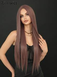 7JHH WIGS 超长直发灰紫色假发，30英寸，优雅蓬松，无刘海，中分，采用超柔软耐热合成纤维制成，美观的全机织假发，适合时尚女孩动漫或角色扮演装饰，以及音乐节、舞会、街头服饰等场合。 - 淺灰紫 - 查看 5