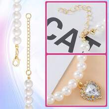 2pcs Adjustable Faux Pearl Cat/Dog Necklace, Elegant Luxury Pet Collar, Durable & Sturdy, Heart Pendant - Multicolor - View 6