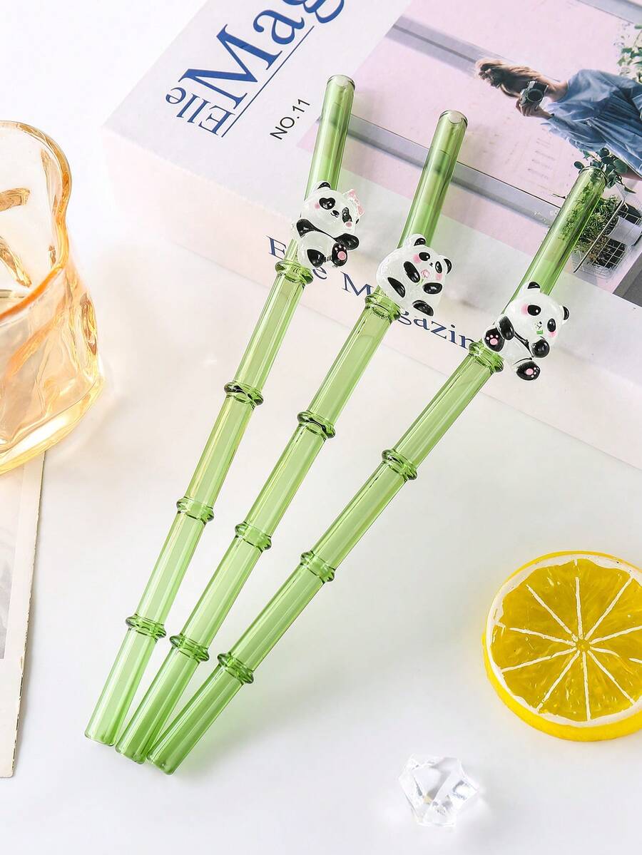 1/2/4pcs Mischievous Panda Decorative Bent Glass Straws, Daily Drinking Essential, Suitable For Juice, Coffee, Milk Tea, Afternoon Tea And Various Cold Drinks, Back To School Must-Have, Campus Favorite, Party Preferred . Creative Gift, Holiday Gift Choice (Suitable For Girlfriend/Boyfriend/Parents/Friends), St. Patrick's Day Special Equipment, Summer Vacation, Summer Camp, Beach, Bar Atmosphere Magic.
