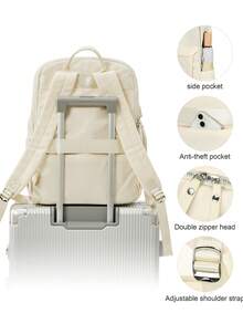 Ransel Laptop 14/15 Inci, Tahan Air & Ringan, Cocok Untuk Perjalanan, Kerja, Bisnis, Guru, Perawat, Wanita/Gadis Modis, Pelajar, Versi Lama Atau Baru Dikirim Secara Acak - Krem - View 6