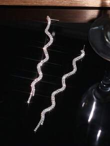 1 Pair Elegant S-Shaped Multi-Layer Crystal Rhinestone Tassel Earrings, Sparkling Rhinestone Earrings Suitable For Evening Gowns, Versatile Daily Wear - Earrings With Tassels - View 4