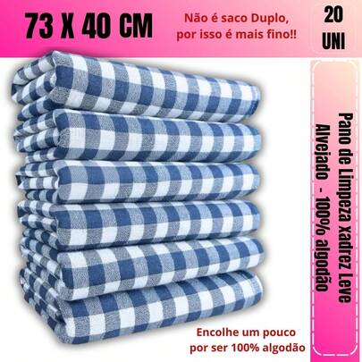 Kit Pano de Limpeza Xadrez Azul Grande 73cm x 40cm 100% Algodão Panos Ideal para Limpeza Geral e Doméstica Cozinha Banheiro Casa