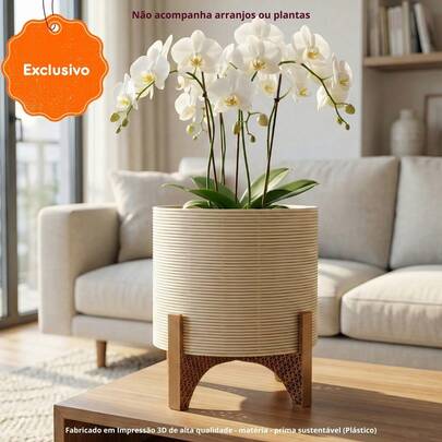 Vaso Cachepot Para Plantas Com Suporte – RC - Bege - Ref: Pote 11