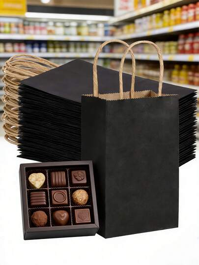 40pcs Small Black Gift Bags With Handles, Kraft Paper Bags, Suitable For Business, Party, Birthday, Wedding, Shopping, Gifts, Christmas