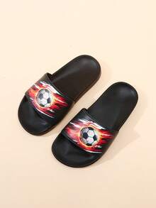 1 Pair Children's EVA Soft Bottom Cartoon Football Slippers, Lightweight, Boys' Fashion Minimalist Non-Slip Slippers - Black - View 11