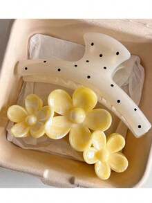 2pcs/1pc Women's Acrylic Polka Dot And Yellow Marble Print Hair Clips - Minimalist Fashion Design For Bun Hairstyles - Perfect Beach & Travel Accessories - Ideal For Daily Wear And Vacation Outfits - Fall/Winter Claw Clip Hair Accessories - 彩色 - 查看 8