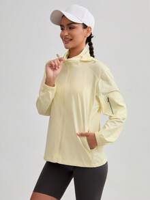 女士纯色简约休闲长袖连帽外套 春季款 - 黃色 - 查看 7