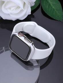 这款二合一表带兼表壳兼容 ，适用于 40mm、41mm、42mm、44mm、45mm、46mm 和 49mm 尺寸。运动休闲风格，搭配铆钉硅胶表带。配备防震防刮硬质 PC 表壳和钢化玻璃屏幕保护膜。兼容 Ultra/11/10/9/8/7/6/5/4/SE 系列。男女皆宜。柔软舒适，易于佩戴，触感灵敏。 - 白色 - 查看 2