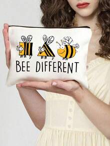 Cute Bee Different Cosmetic Bag,Funny Cartoon Bee Makeup Pouch Travel Toiletry Organizer Zipper Pouch, Novelty Inspirational Canvas Makeup Bag With Zipper,Spacious Cosmetic Pouch - Multicolor - View 17